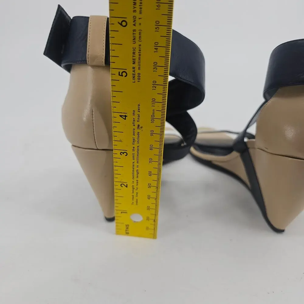 Pierre Hardy Leather Colorblock Wedge Sandal Shoe Black White Nude 40.5 9.5-10